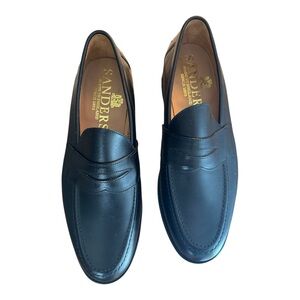 Sanders Made in England Men’s Black Leather Penny Loafers Classic Dress Shoes